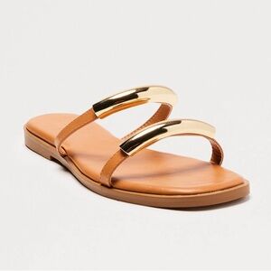 Women’s Tan Slide Sandals with Metallic Accents